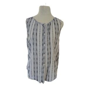 Lucky Brand Womens Blue White Striped Ikat Sleeveless Button Blouse Top Small
